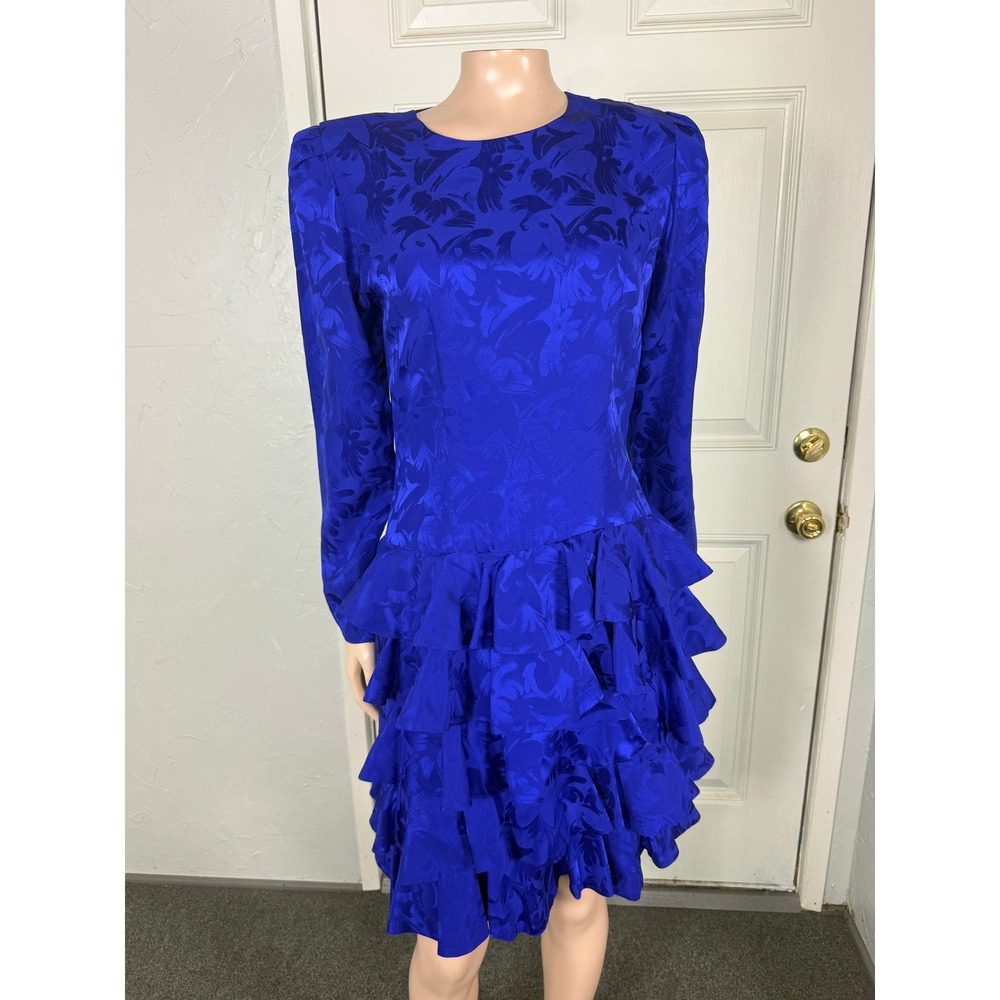 Vintage 80s 90s Point of View Collection Women Dress 4 Silk Formal Floral X4-13